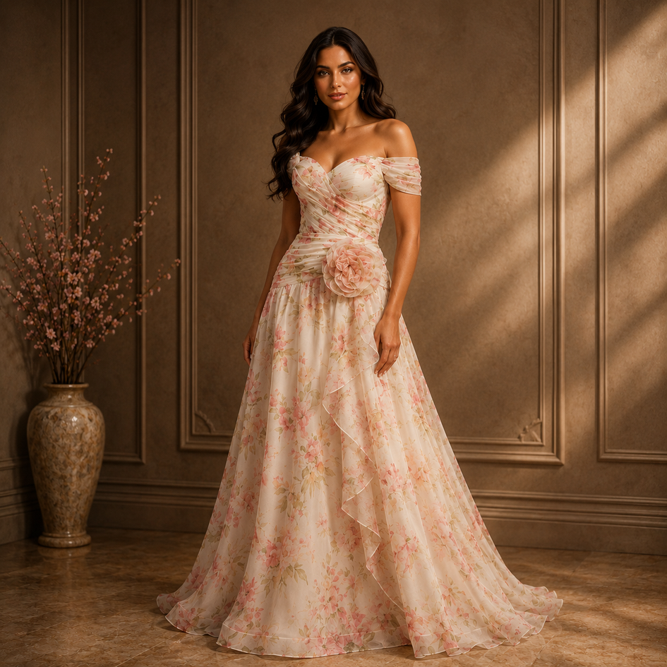 Beaded Floral Long Formal Dress Fitted Evening Mac Duggal 69022 – The