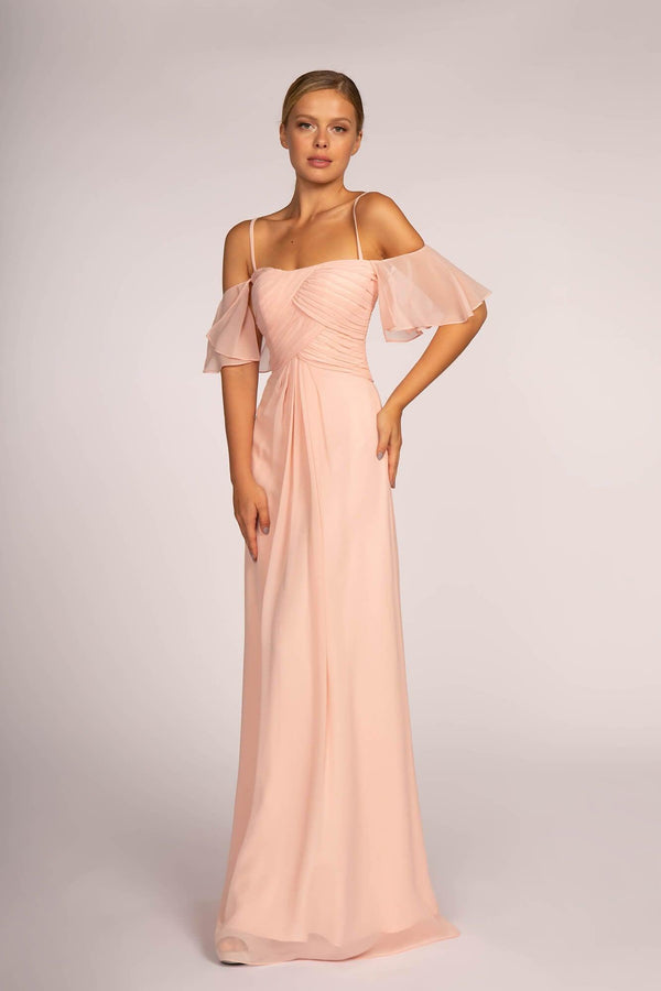 GLS Mauve Chiffon Long Bridesmaid Dress - Off the Shoulder Spaghetti Strap