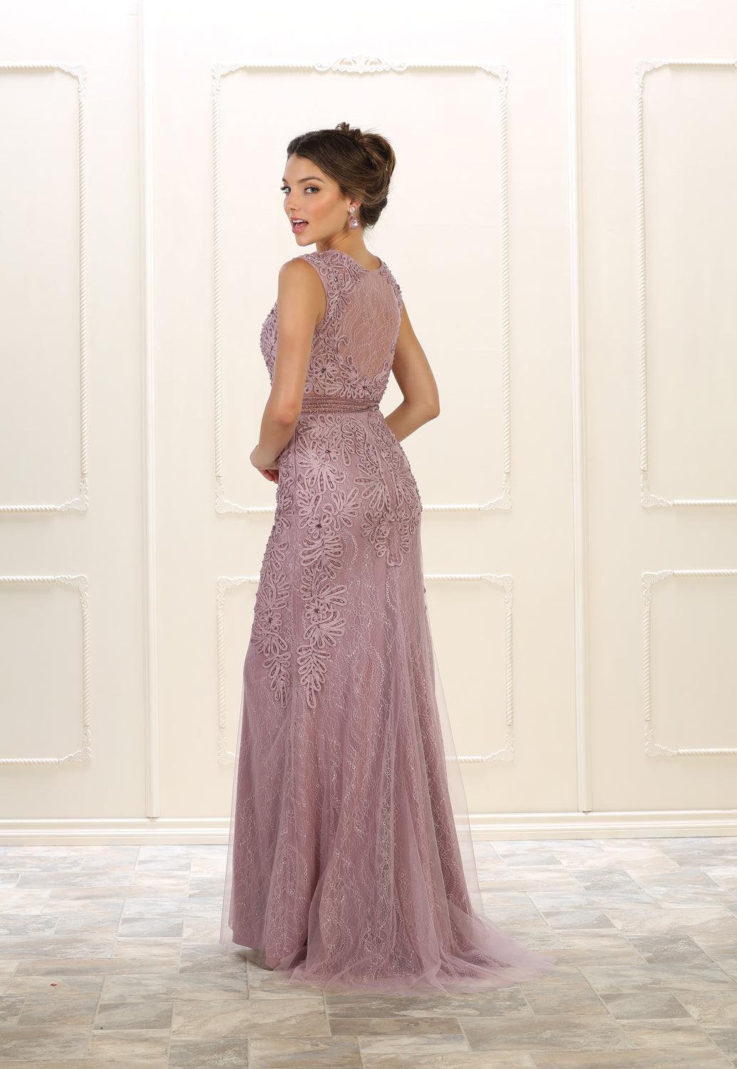 Formal Long Dress Evening Gown Prom Beaded Lace - The Dress Outlet May Queen