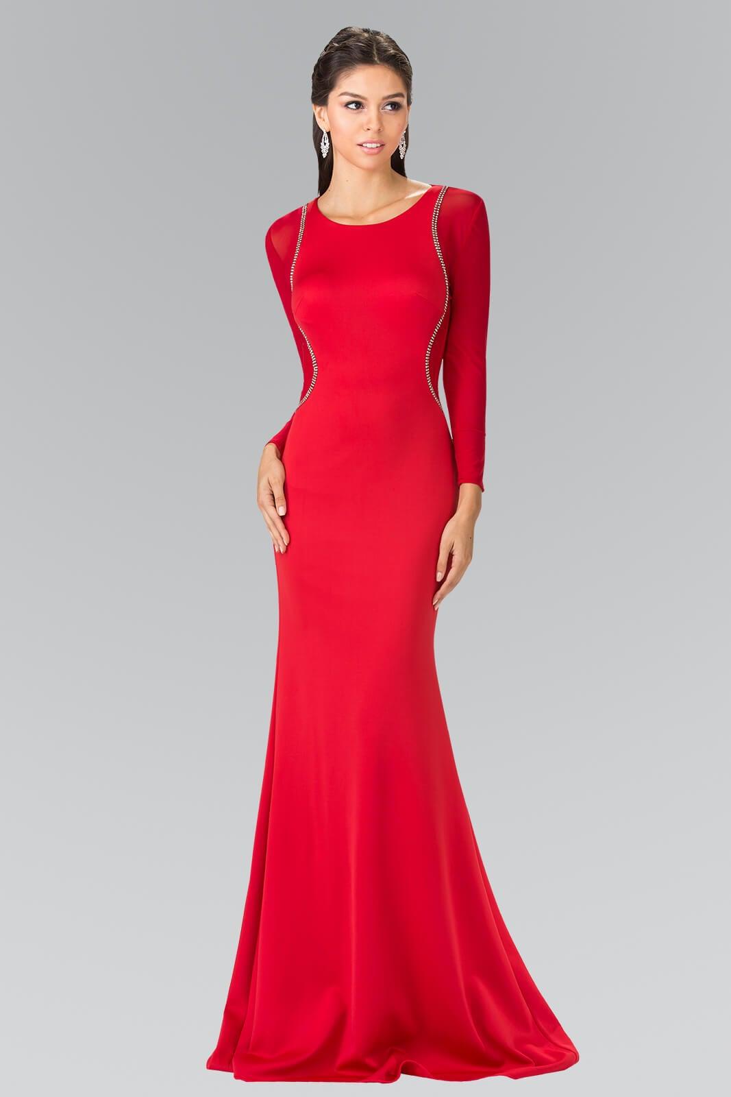 Fitted Long Prom Dress Evening Gown Red