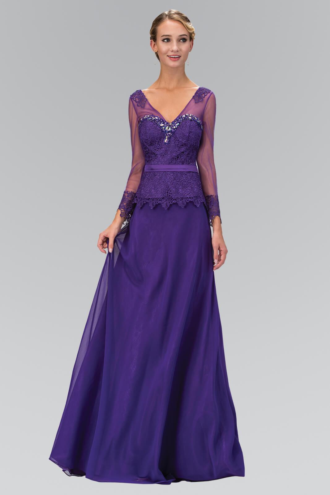 Formal Long Sheer Sleeve Mother of the Bride Dress - The Dress Outlet Elizabeth K