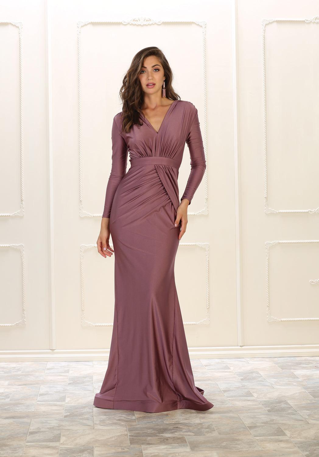 Formal Long Sleeve Dress Prom Fitted Gown - The Dress Outlet May Queen