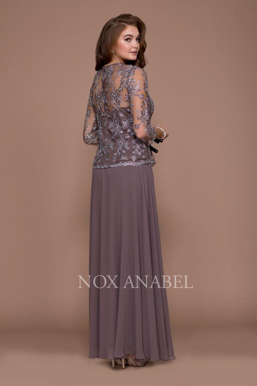 Formal Long Sleeve Mother of the Bride Dress Mocha - The Dress Outlet Nox Anabel