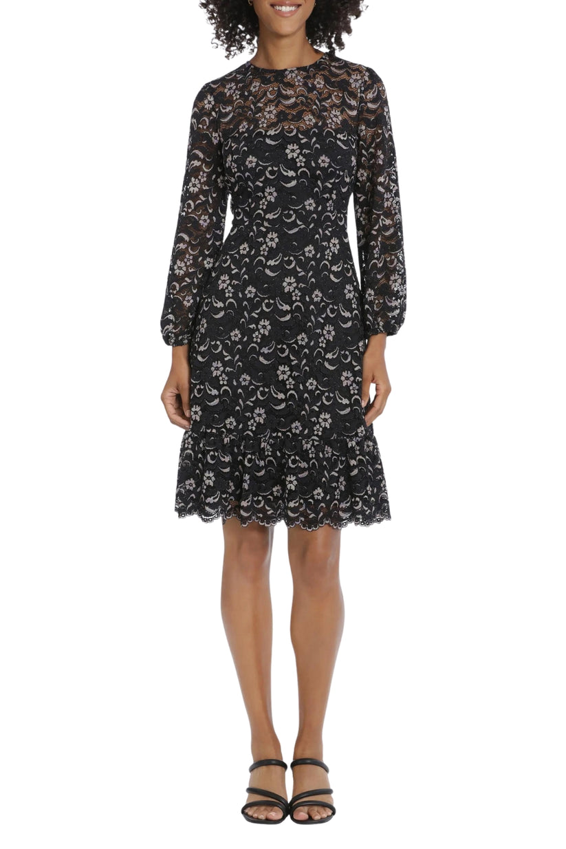 Maggy London G5791M Long Sleeve Floral Lace Short Cocktail Dress