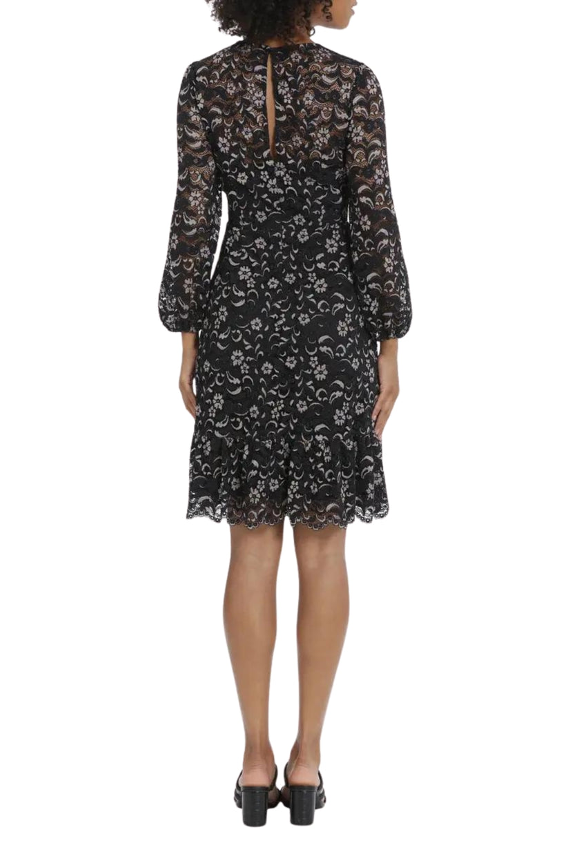 Maggy London G5791M Long Sleeve Floral Lace Short Cocktail Dress
