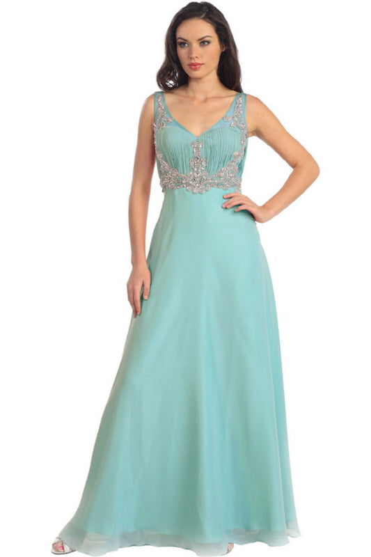 Prom Long Dress with Beaded Sheer Straps - The Dress Outlet Elizabeth K TIFFANY
