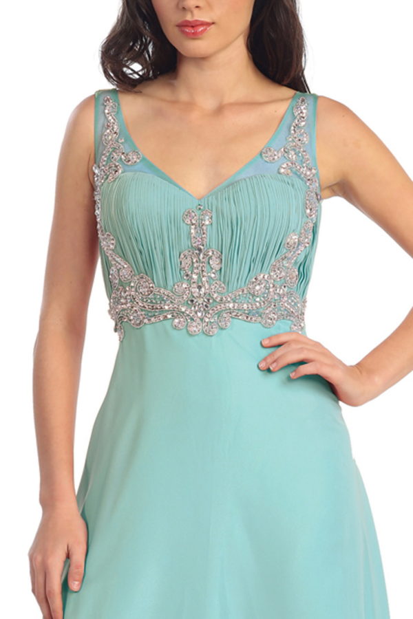 Prom Long Dress with Beaded Sheer Straps
