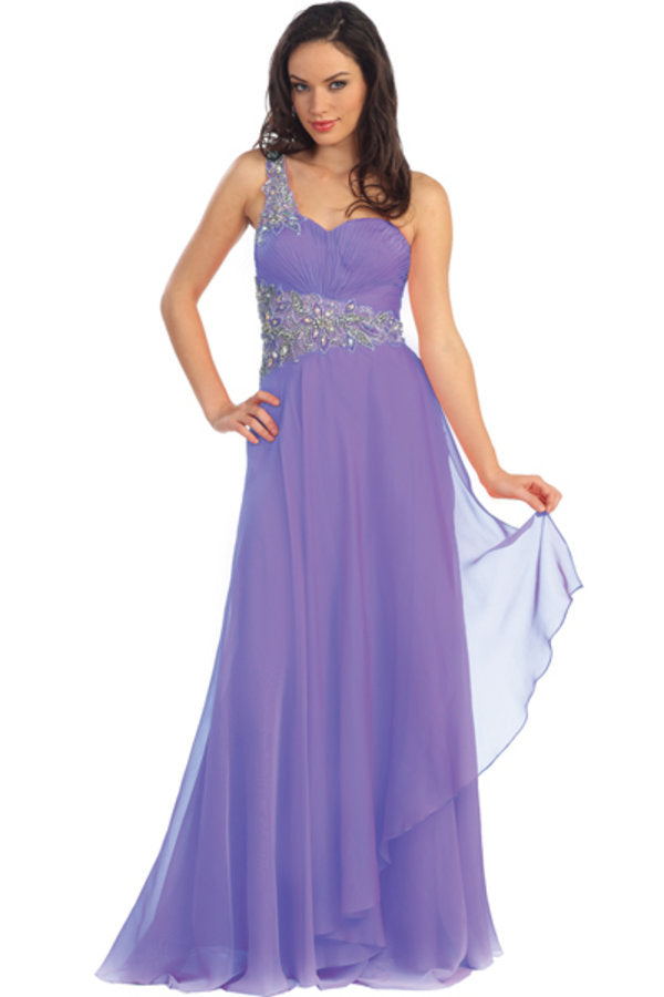 Jewel Embellished Long Prom Dress - The Dress Outlet Elizabeth K Dark Lilac