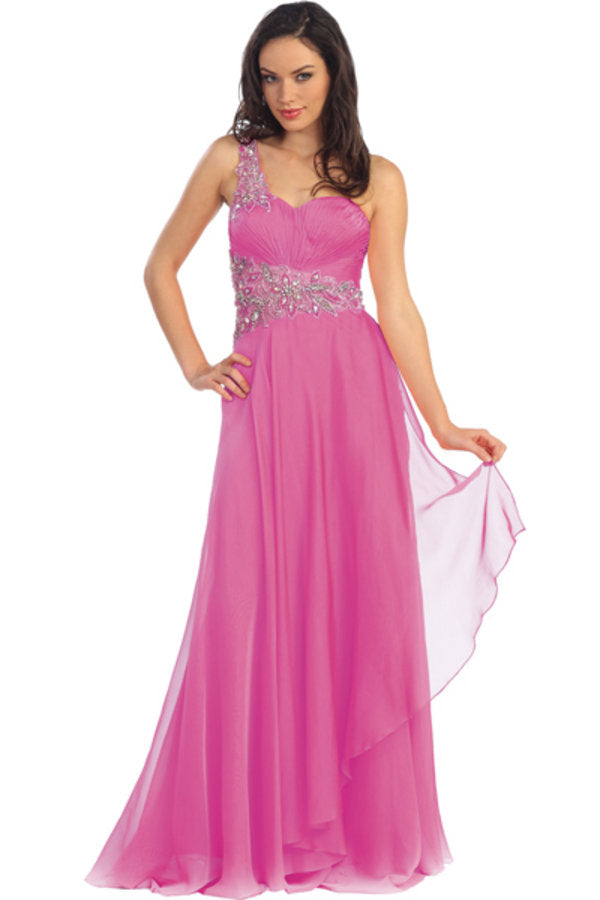 Jewel Embellished Long Prom Dress - The Dress Outlet Elizabeth K Fuchsia