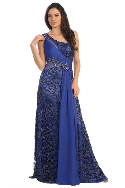 Long Prom One Shoulder Formal Evening Gown - The Dress Outlet Elizabeth K ROYAL BLUE
