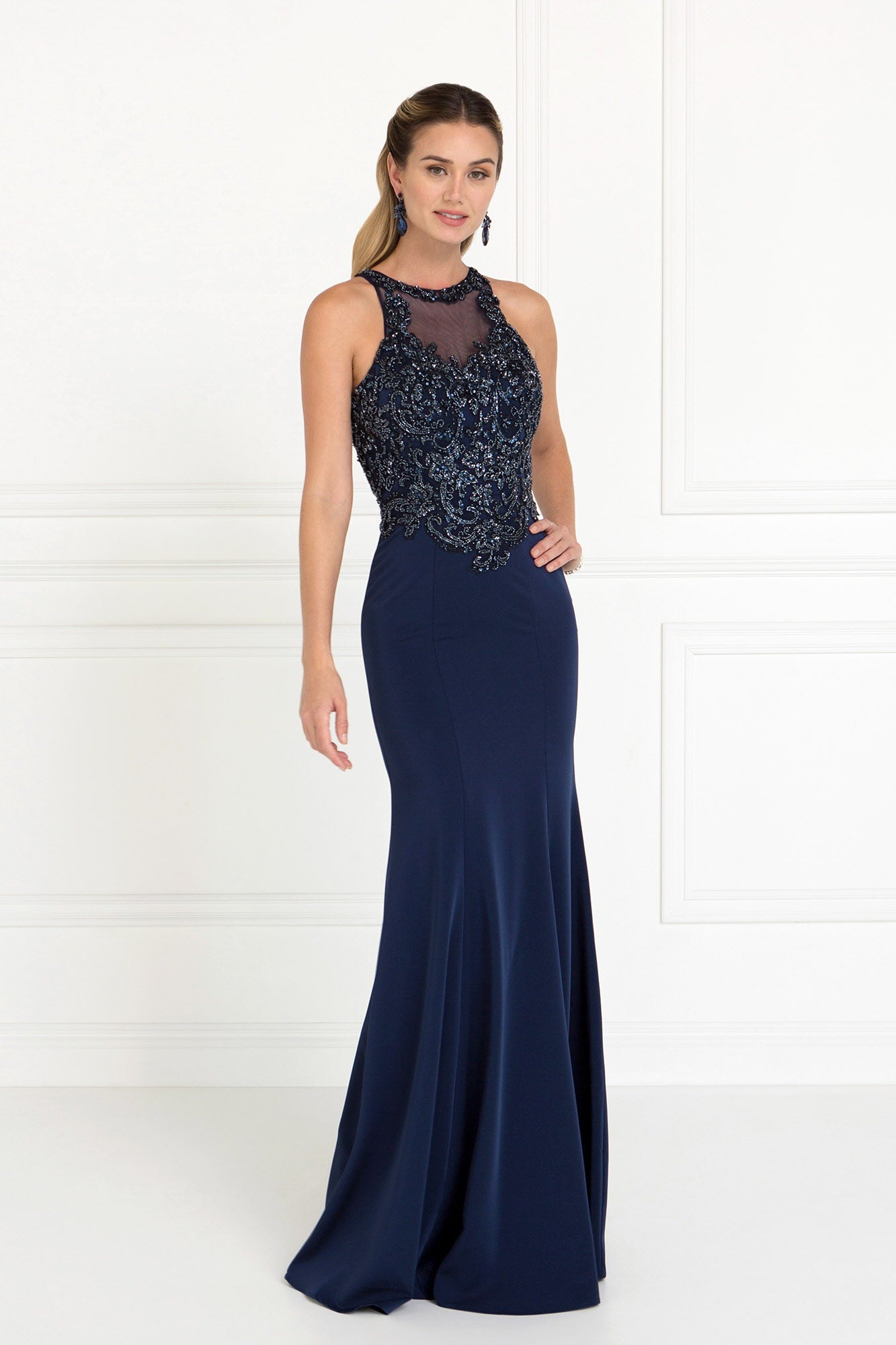 Long Prom Dress Evening Mermaid Gown - The Dress Outlet Elizabeth K Navy