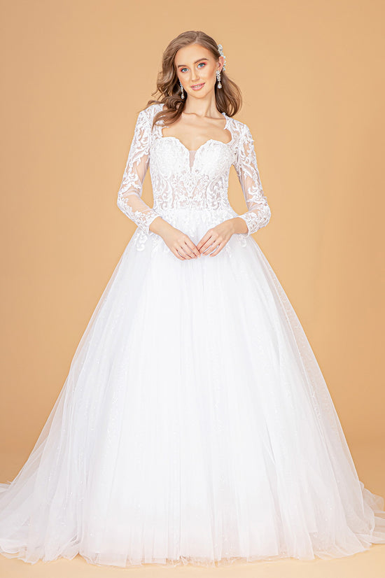 Ivory/Cream Illusion V-Neck Embroidered Mesh Long Wedding Gown for $866 ...