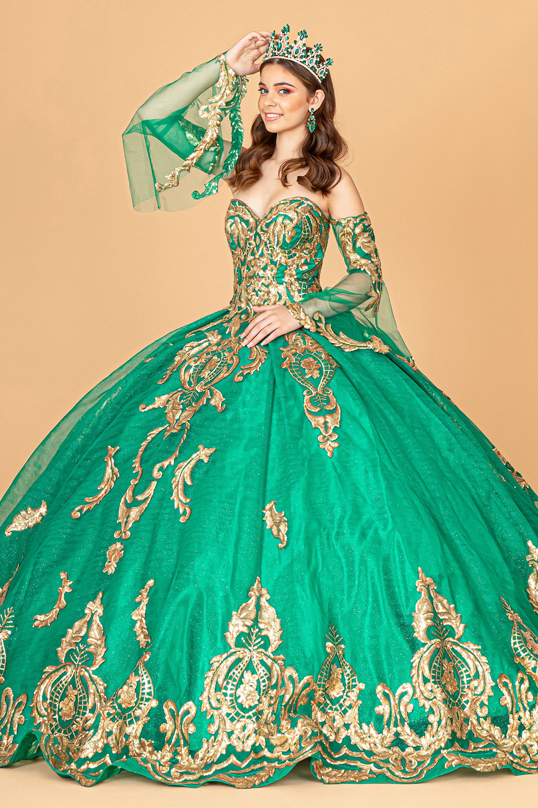 Long Strapless Ball Gown Mesh Quinceanera Dress