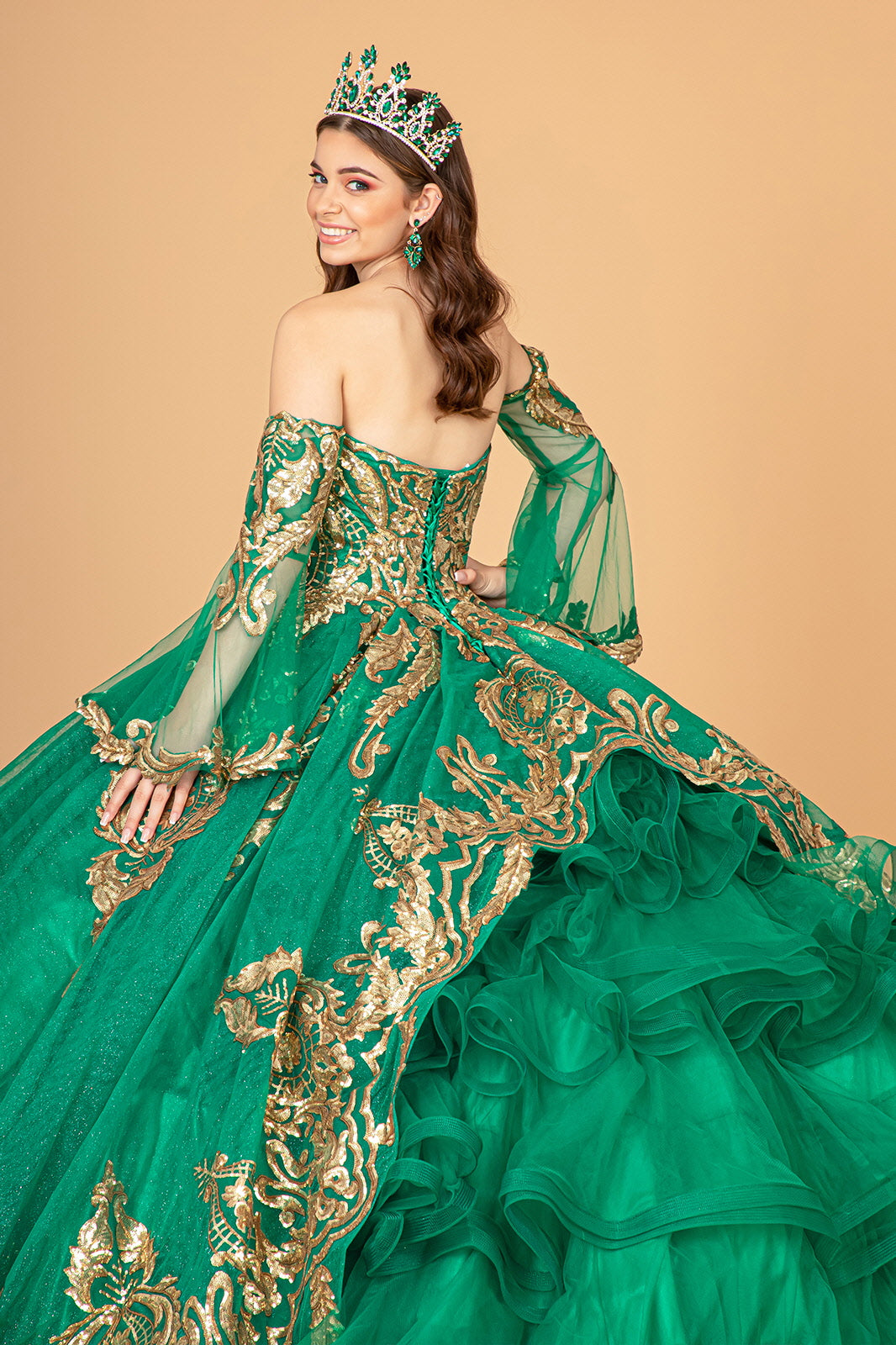 Long Strapless Ball Gown Mesh Quinceanera Dress - Emerald Green / 3XL Long Strapless Ball Gown Mesh Quinceanera Dress - Emerald Green / 3XL