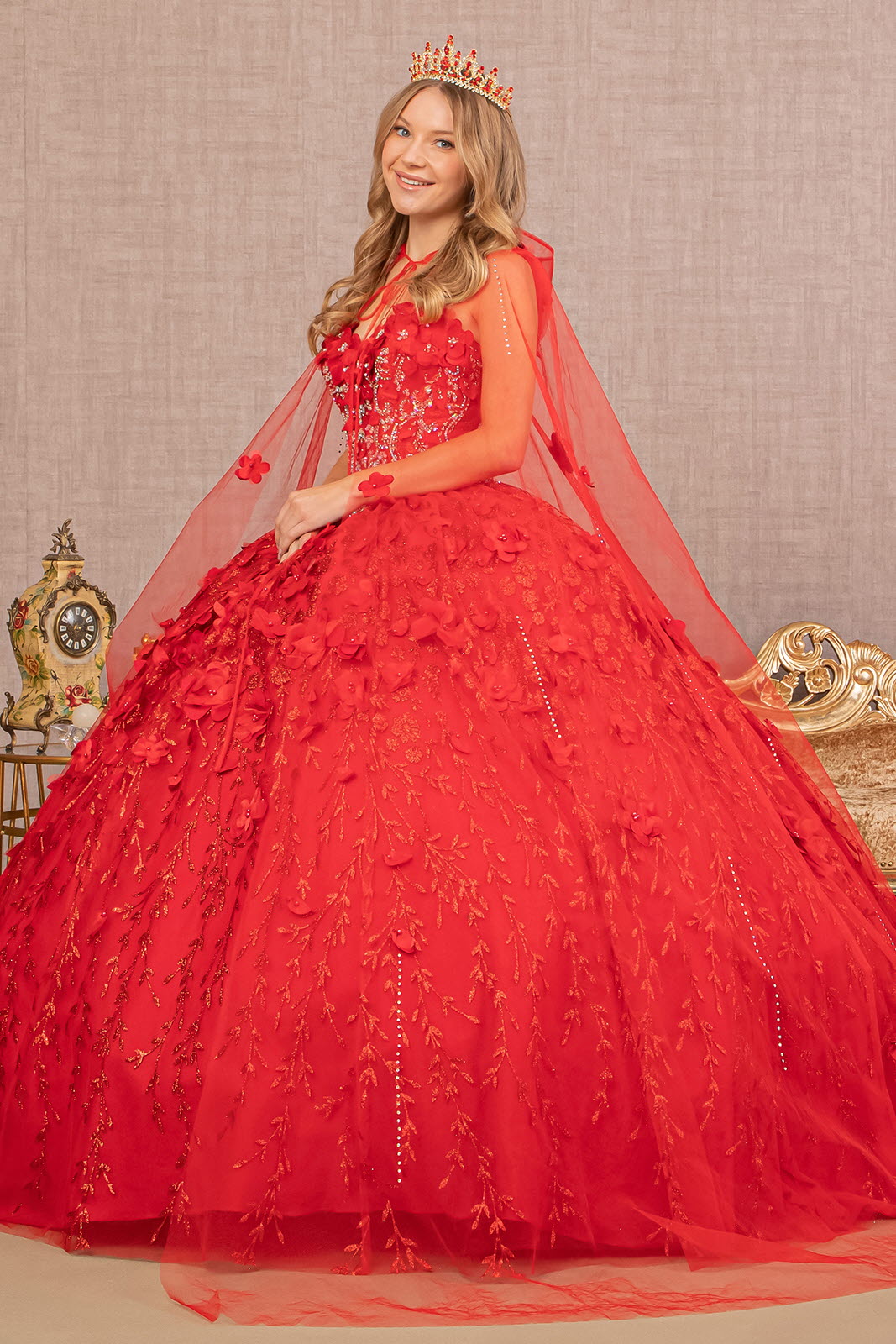 Strapless with Mesh Cape Quinceanera Dress