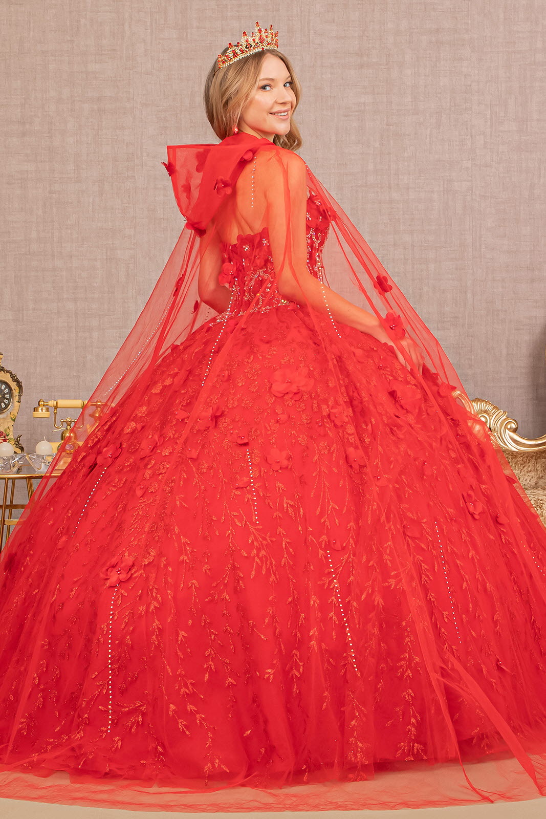 Strapless with Mesh Cape Quinceanera Dress