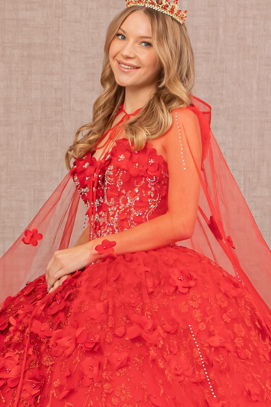 Strapless with Mesh Cape Quinceanera Dress