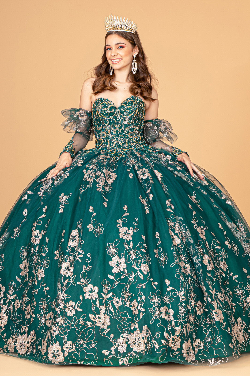 Long Quinceanera Dress Glitter Mesh Ball Gown