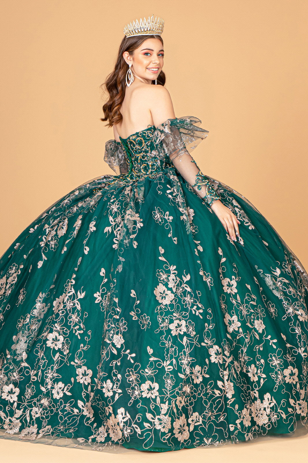 Long Quinceanera Dress Glitter Mesh Ball Gown