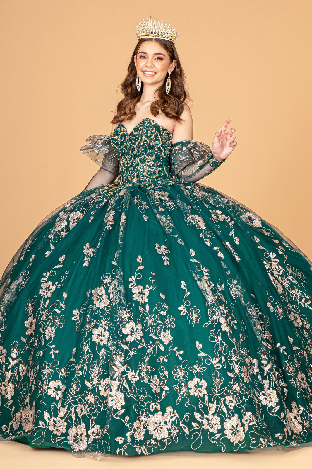 Long Quinceanera Dress Glitter Mesh Ball Gown