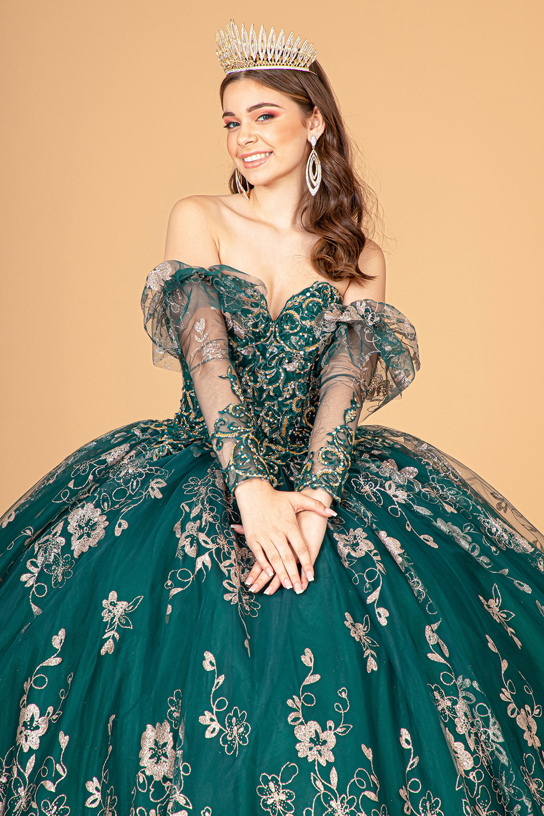 Long Quinceanera Dress Glitter Mesh Ball Gown