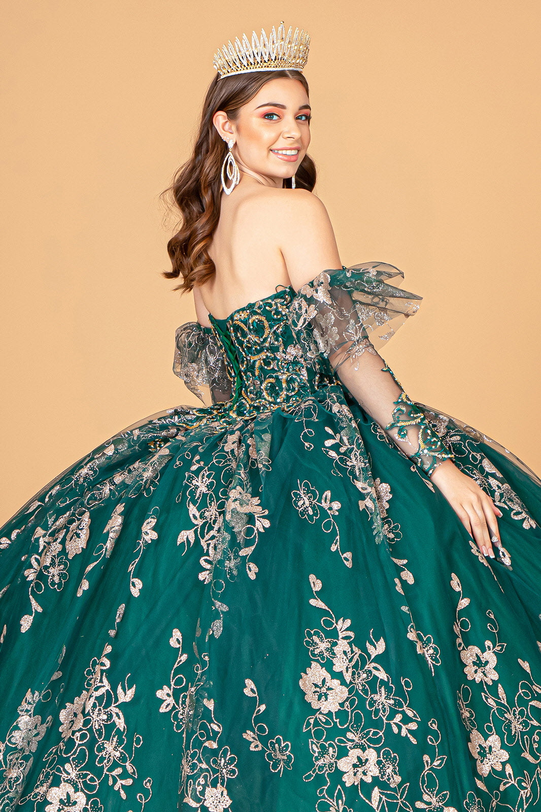 Long Quinceanera Dress Glitter Mesh Ball Gown - Emerald Green / 3XL Long Quinceanera Dress Glitter Mesh Ball Gown - Emerald Green / 3XL