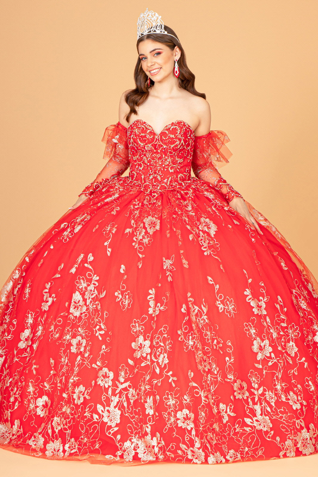 Long Quinceanera Dress Glitter Mesh Ball Gown