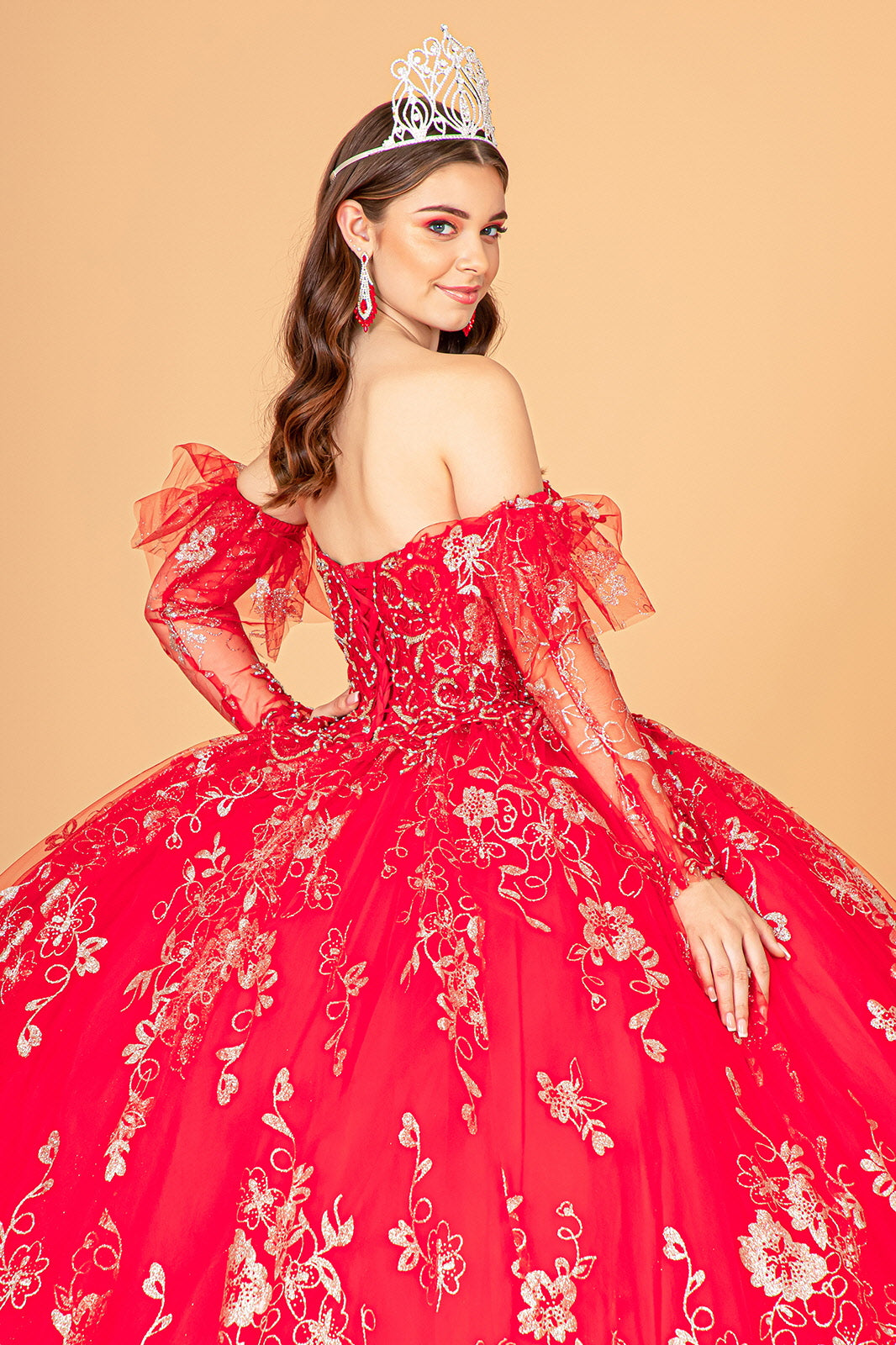 Long Quinceanera Dress Glitter Mesh Ball Gown