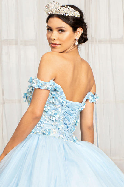 Quinceanera Off Shoulder Long Dress - The Dress Outlet Baby Blue