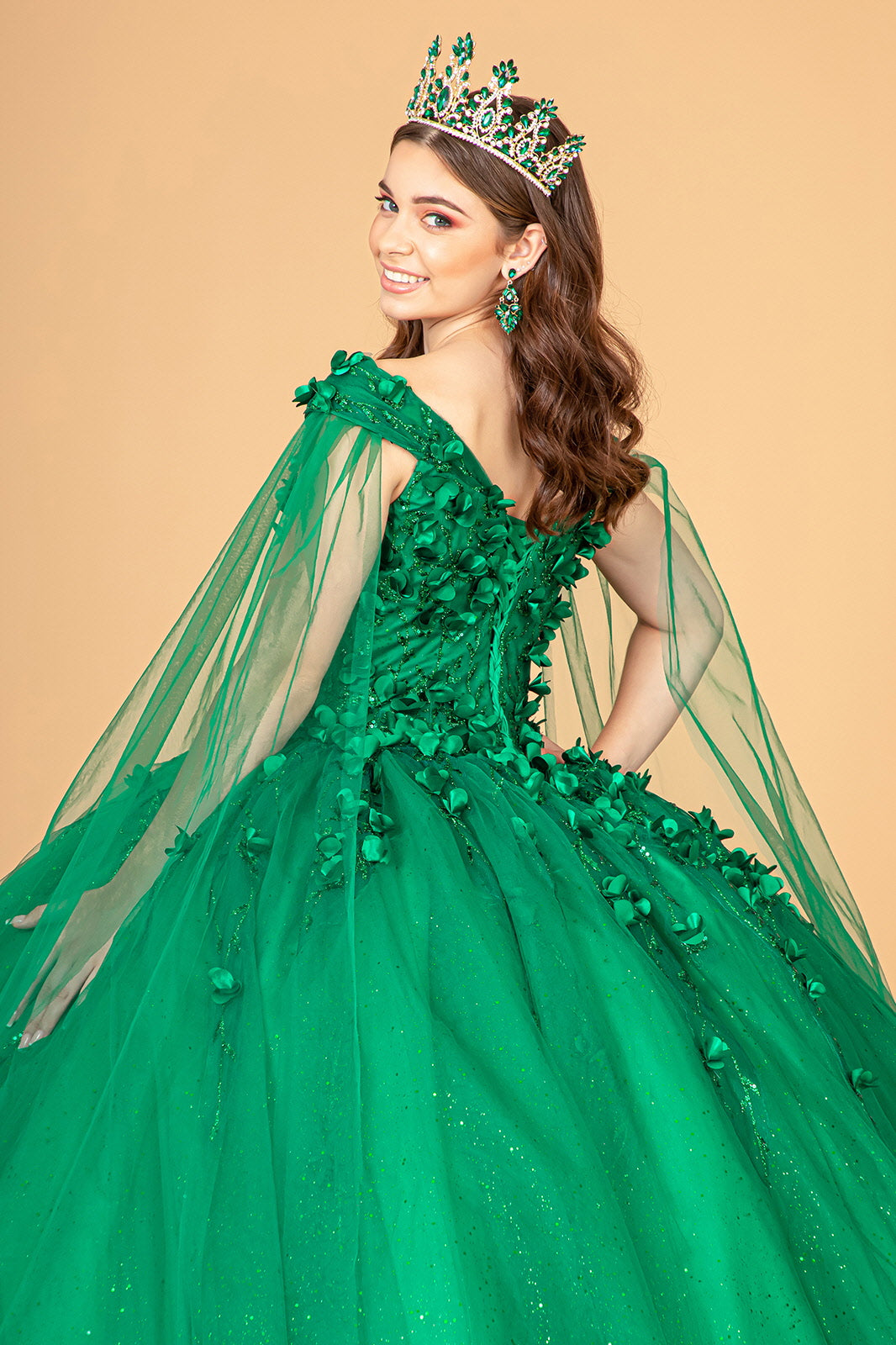 Quinceanera Sweet 16 Long Mesh Gown - The Dress Outlet Emerald Green