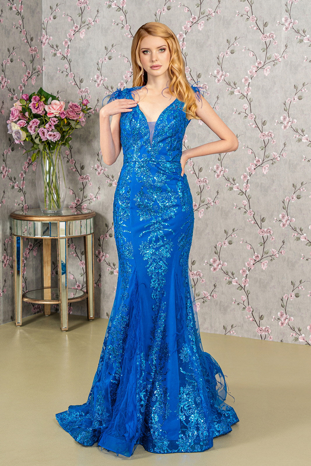 Prom Long Formal Glitter Mesh Mermaid Dress - The Dress Outlet ROYAL BLUE