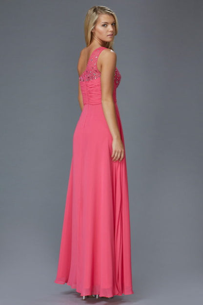 Prom Long Dress One Shoulder Evening Gown - The Dress Outlet Elizabeth K Fuchsia