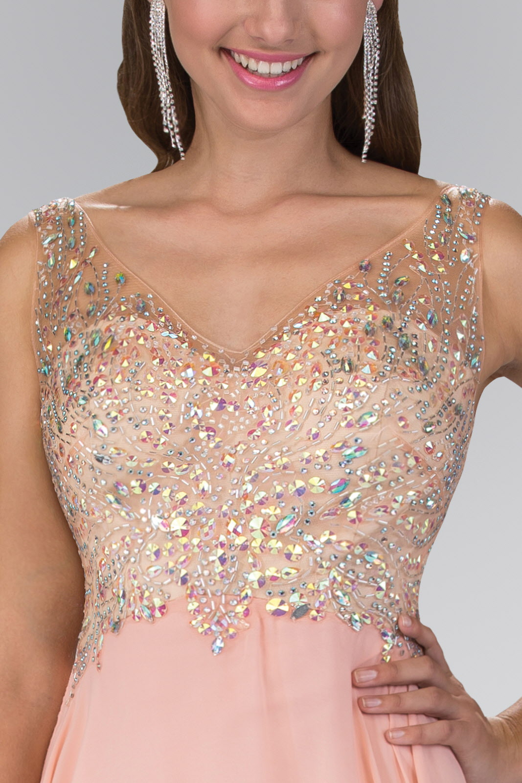 Long Formal Sleeeveless Chiffon Prom Dress - The Dress Outlet Elizabeth K Peach