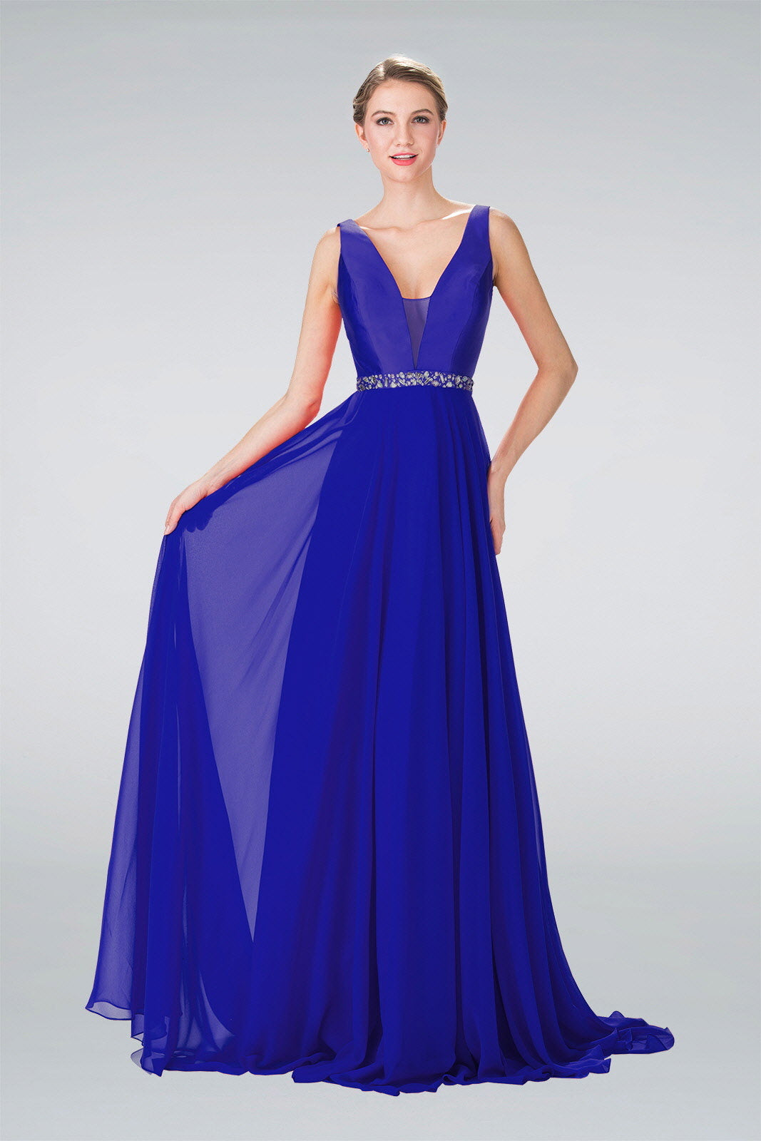 Prom Long Formal Sleeveless V-Neck Evening Gown