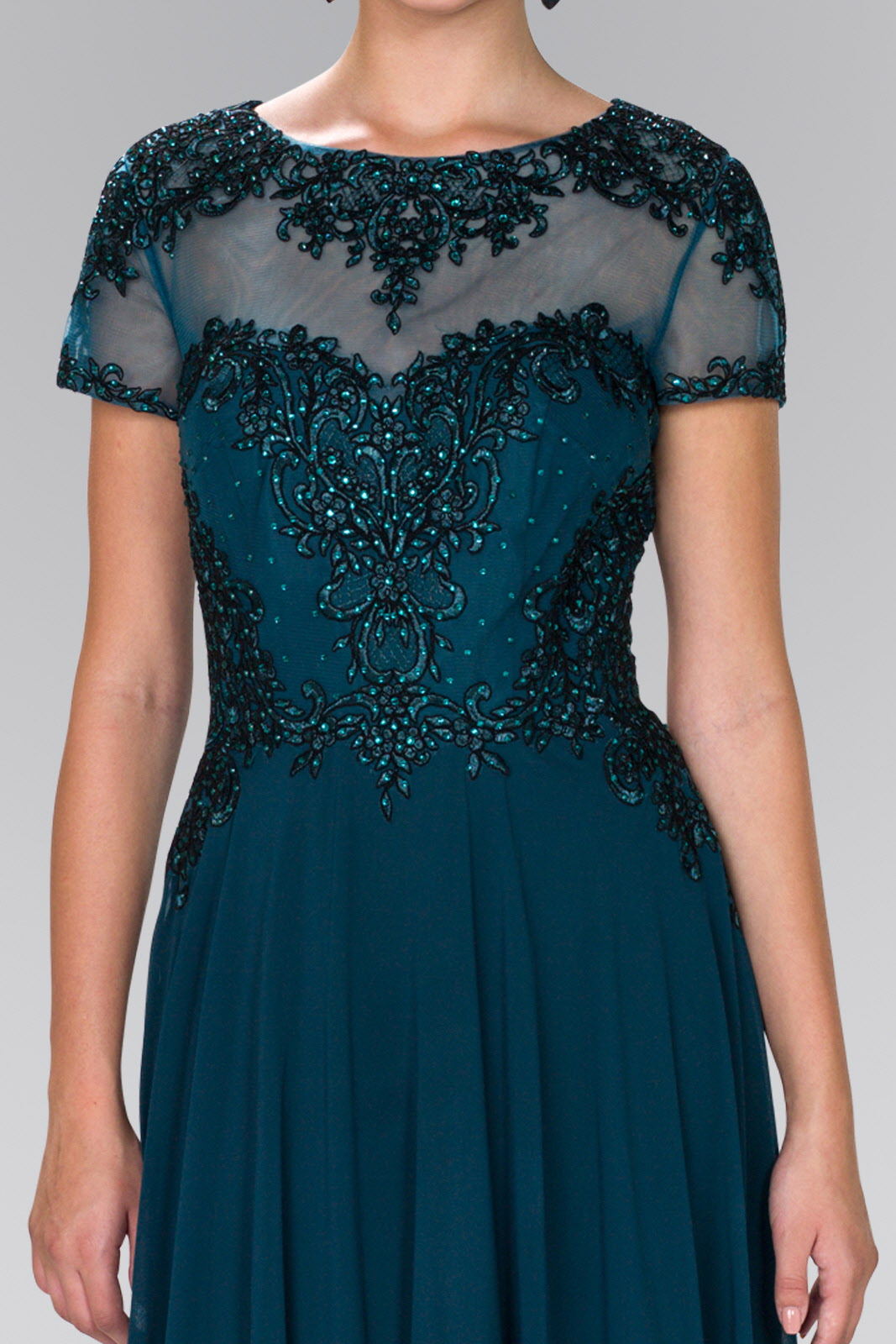 Long Short Sleeve Evening Formal Dress - The Dress Outlet Elizabeth K Teal