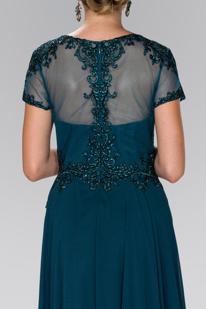 Long Short Sleeve Evening Formal Dress - The Dress Outlet Elizabeth K Teal