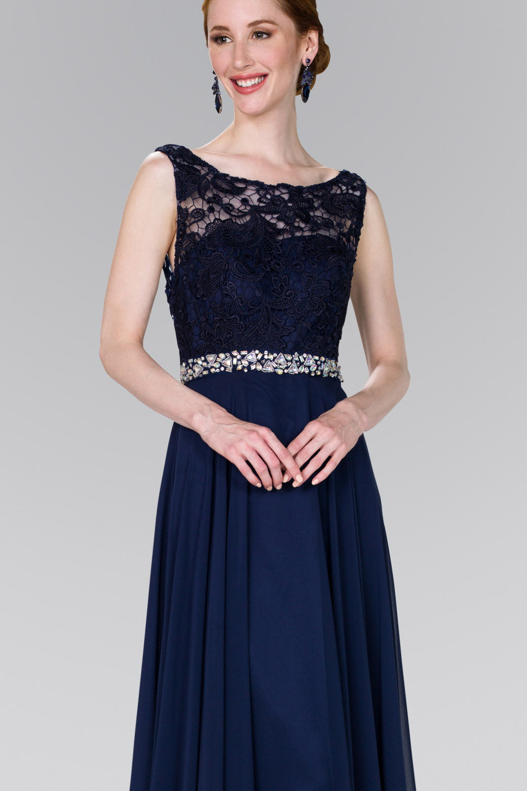 Lace Top Chiffon Long Formal Dress