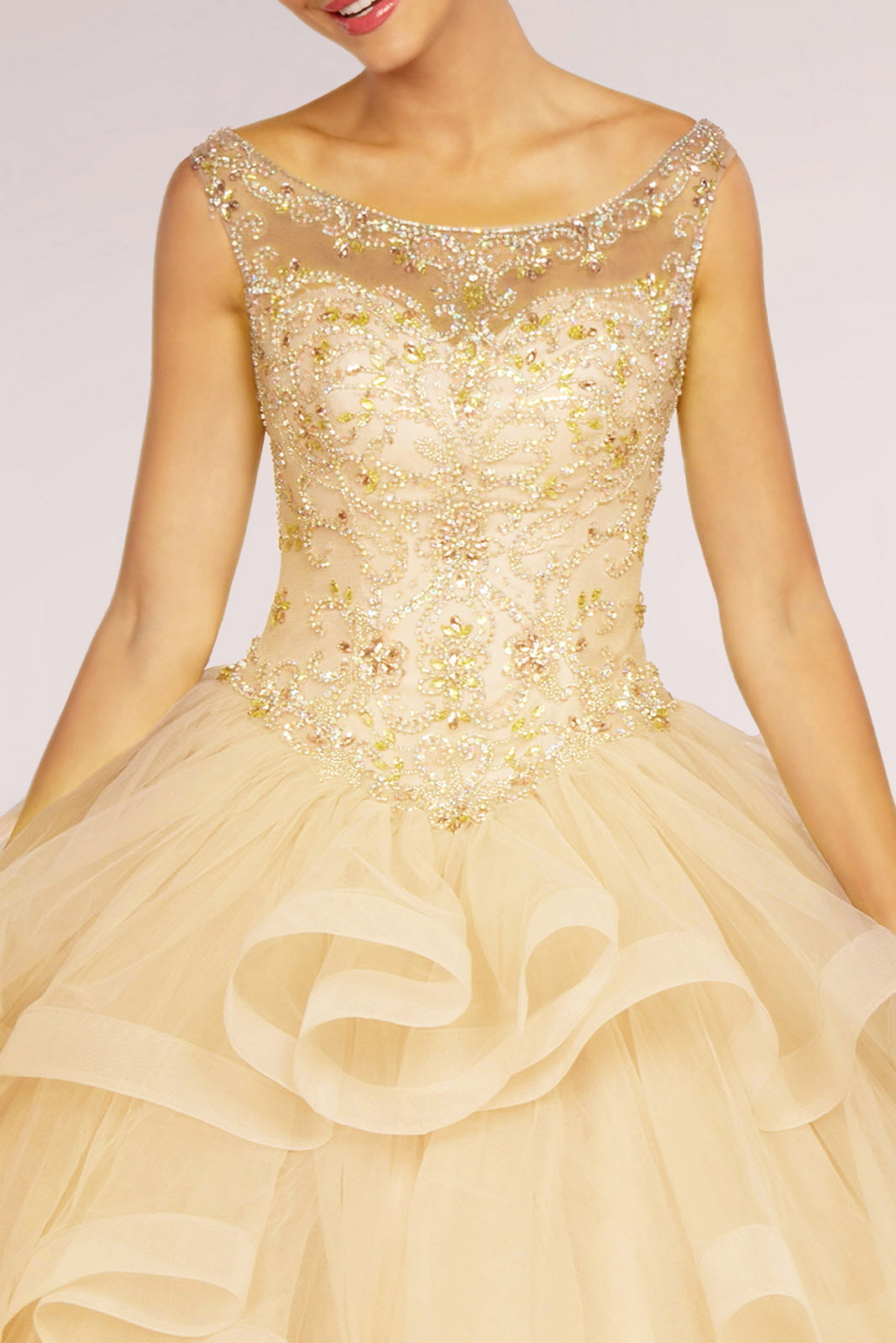 Jewel Embellished Long Multi Layered Quinceanera Dress