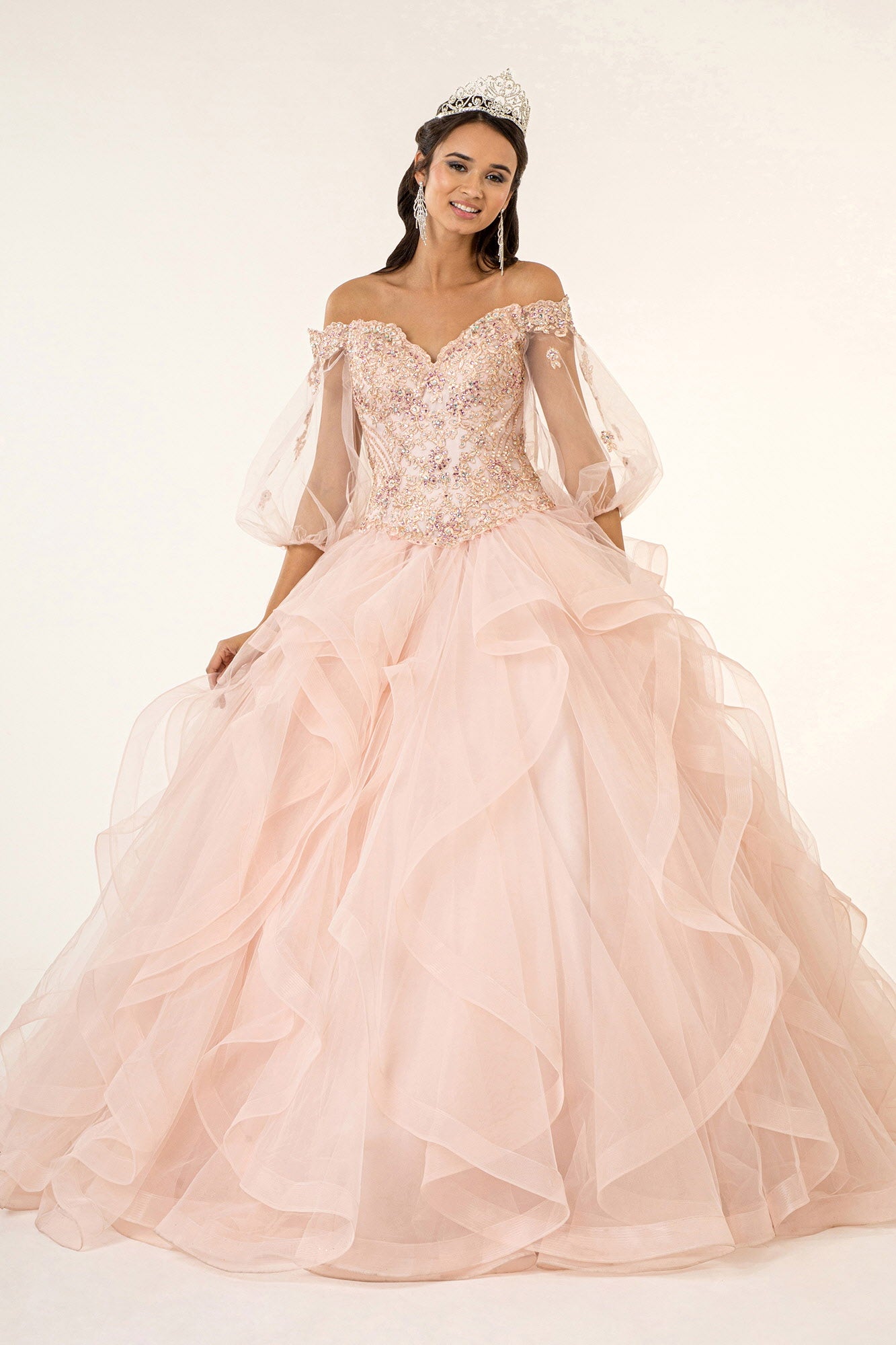 Long Quinceanera Ball Gown Sweet 16 - The Dress Outlet Elizabeth K Blush