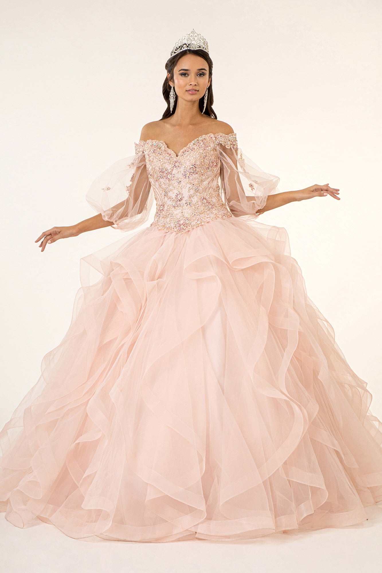 Long Quinceanera Ball Gown Sweet 16 - The Dress Outlet Elizabeth K Blush