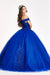Jewel Embellished Long Mesh Quinceanera Dress - The Dress Outlet Royal Blue