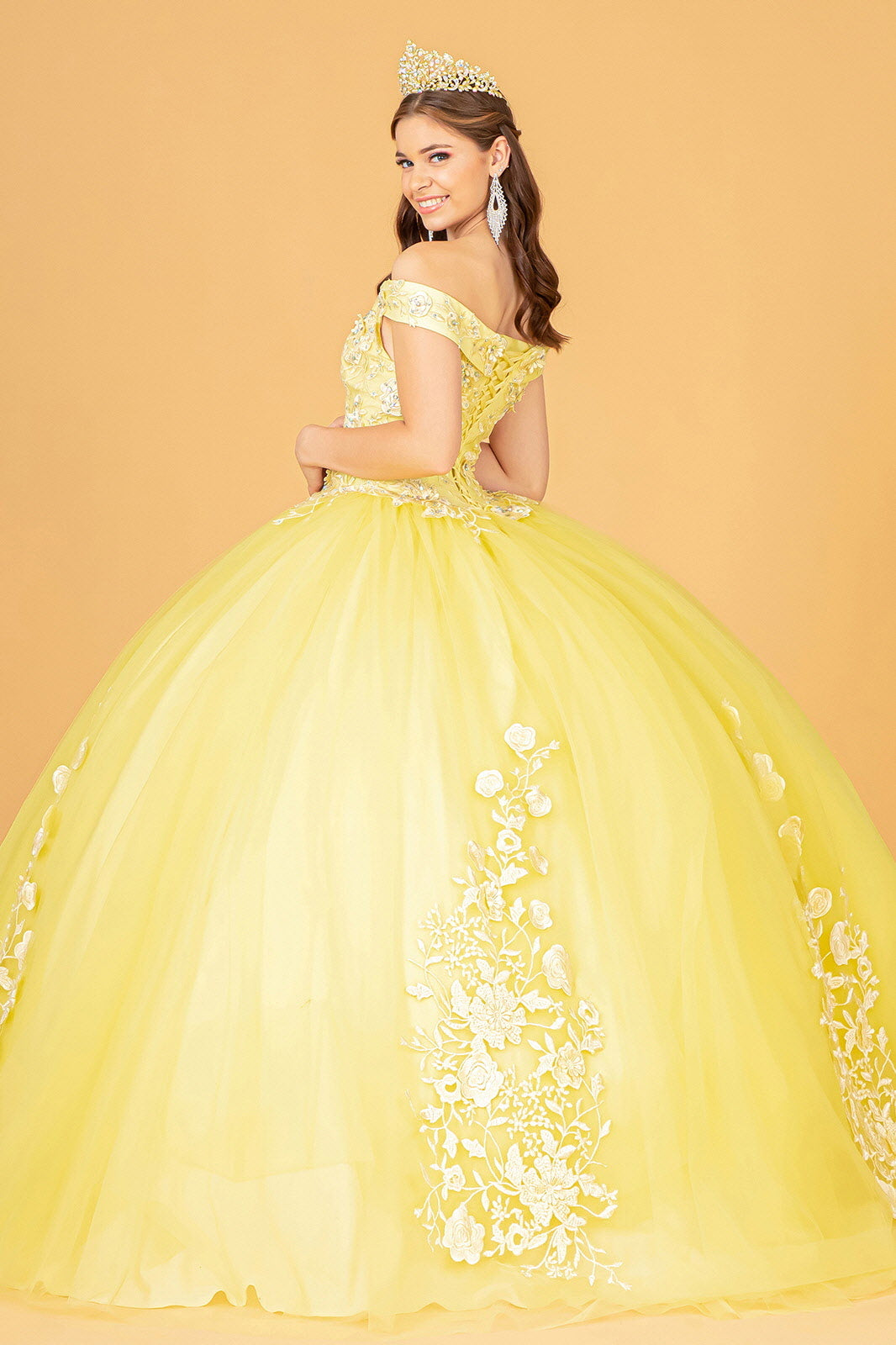 Jewel Embellished Long Mesh Quincenera Dress