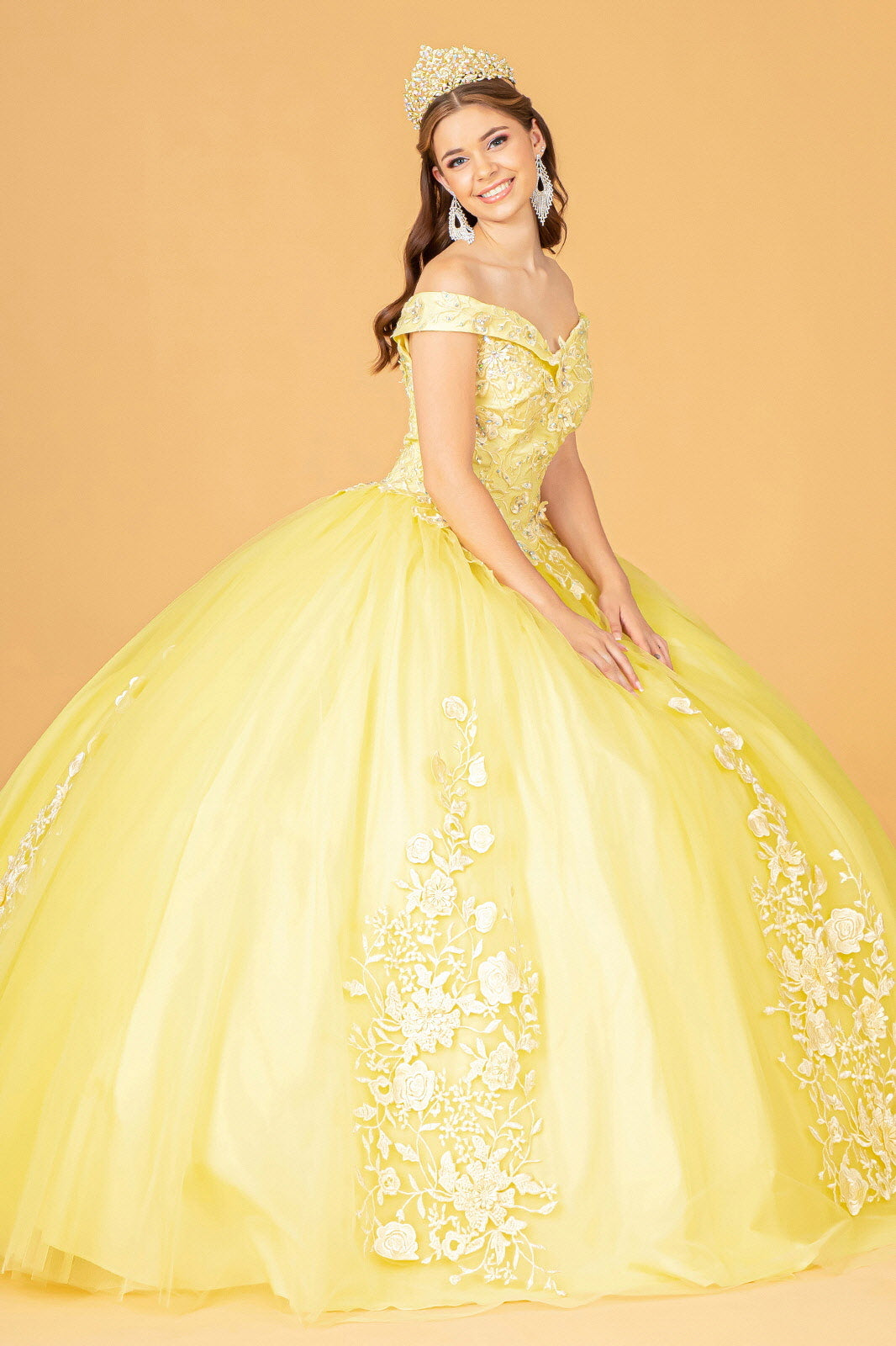 Jewel Embellished Long Mesh Quincenera Dress