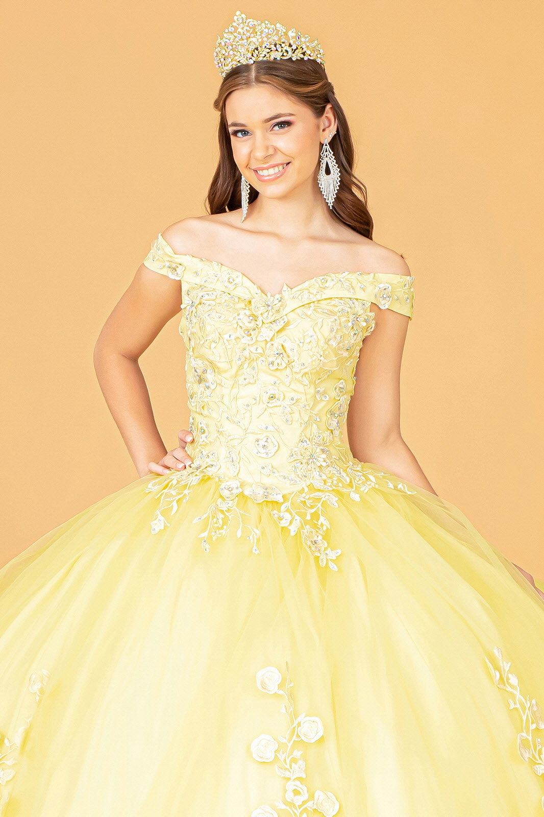 Jewel Embellished Long Mesh Quincenera Dress