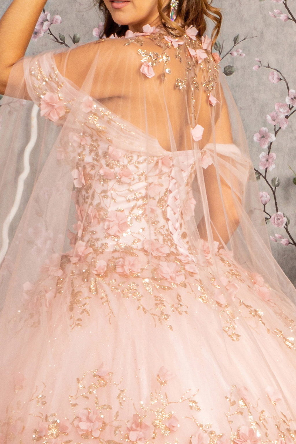 Long Ball Gown Cape Quinceanera Dress