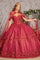 Quinceniera Dresses Flower Long Mesh Cape Quinceanera Gown Burgundy