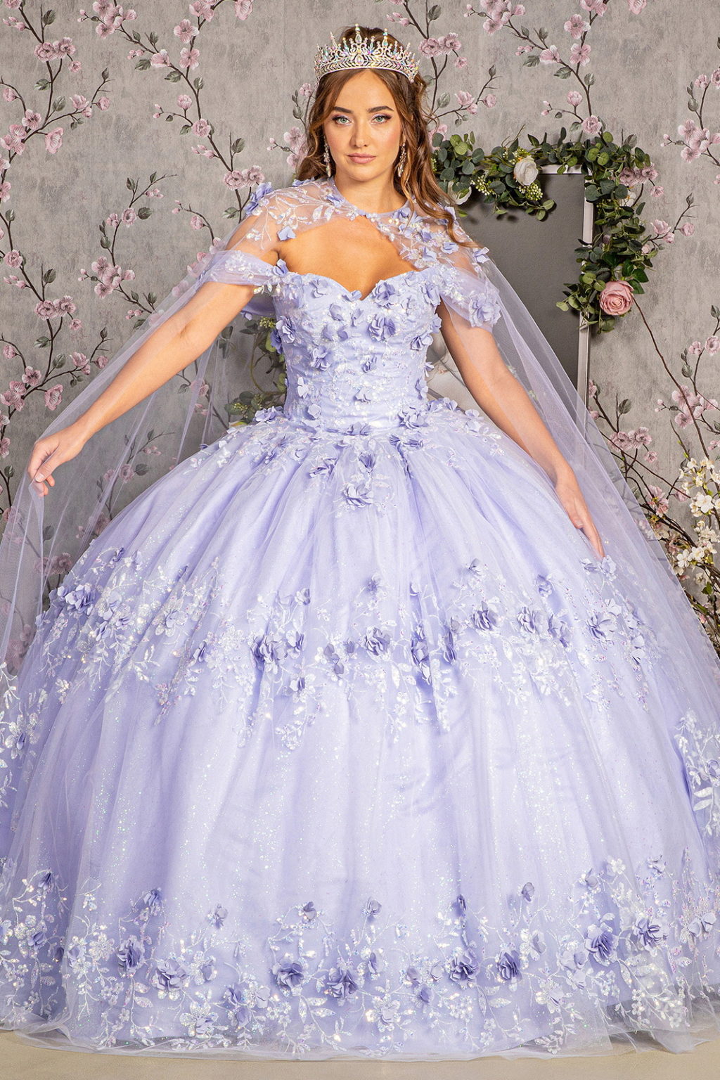 Long Ball Gown Cape Quinceanera Dress