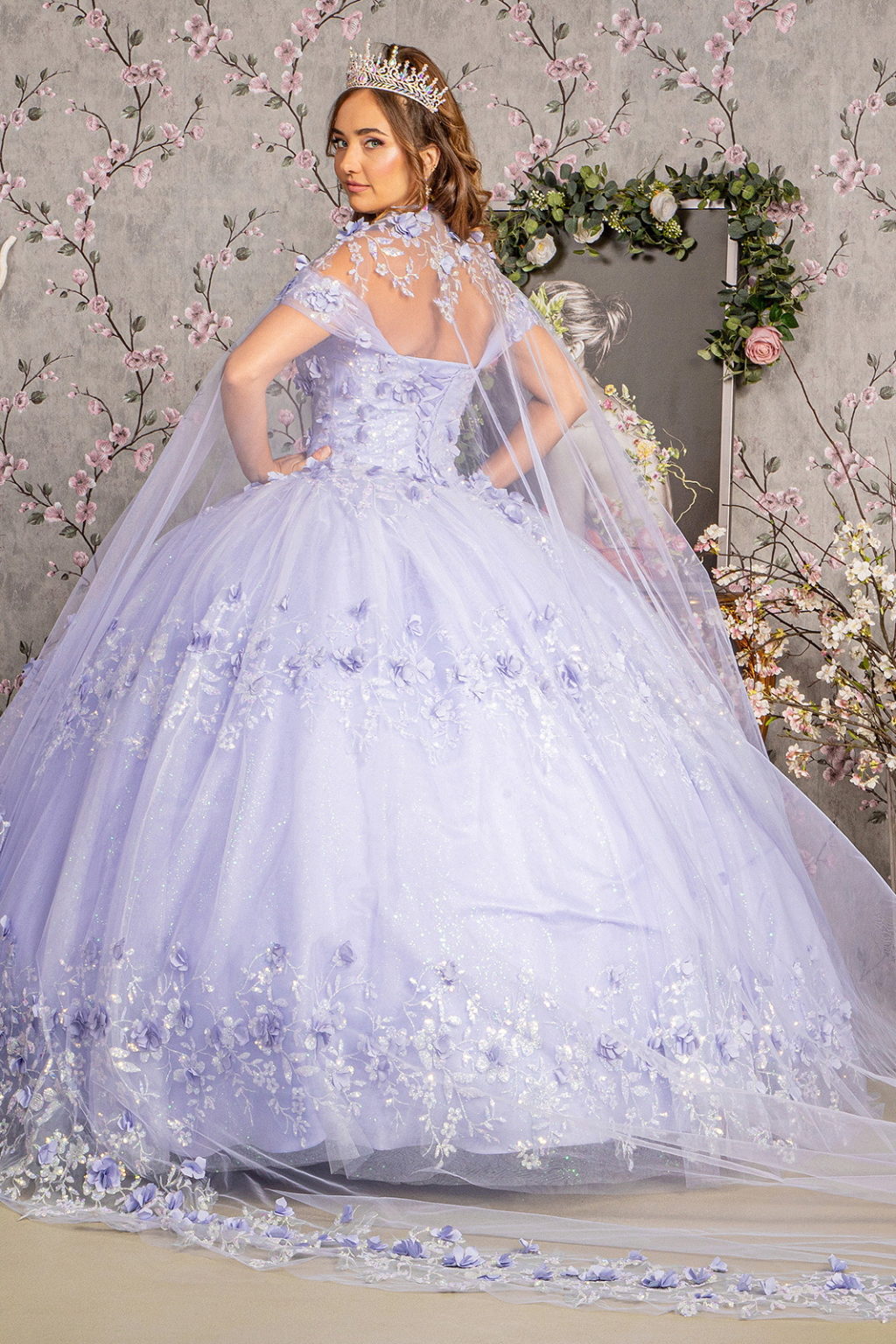Long Ball Gown Cape Quinceanera Dress