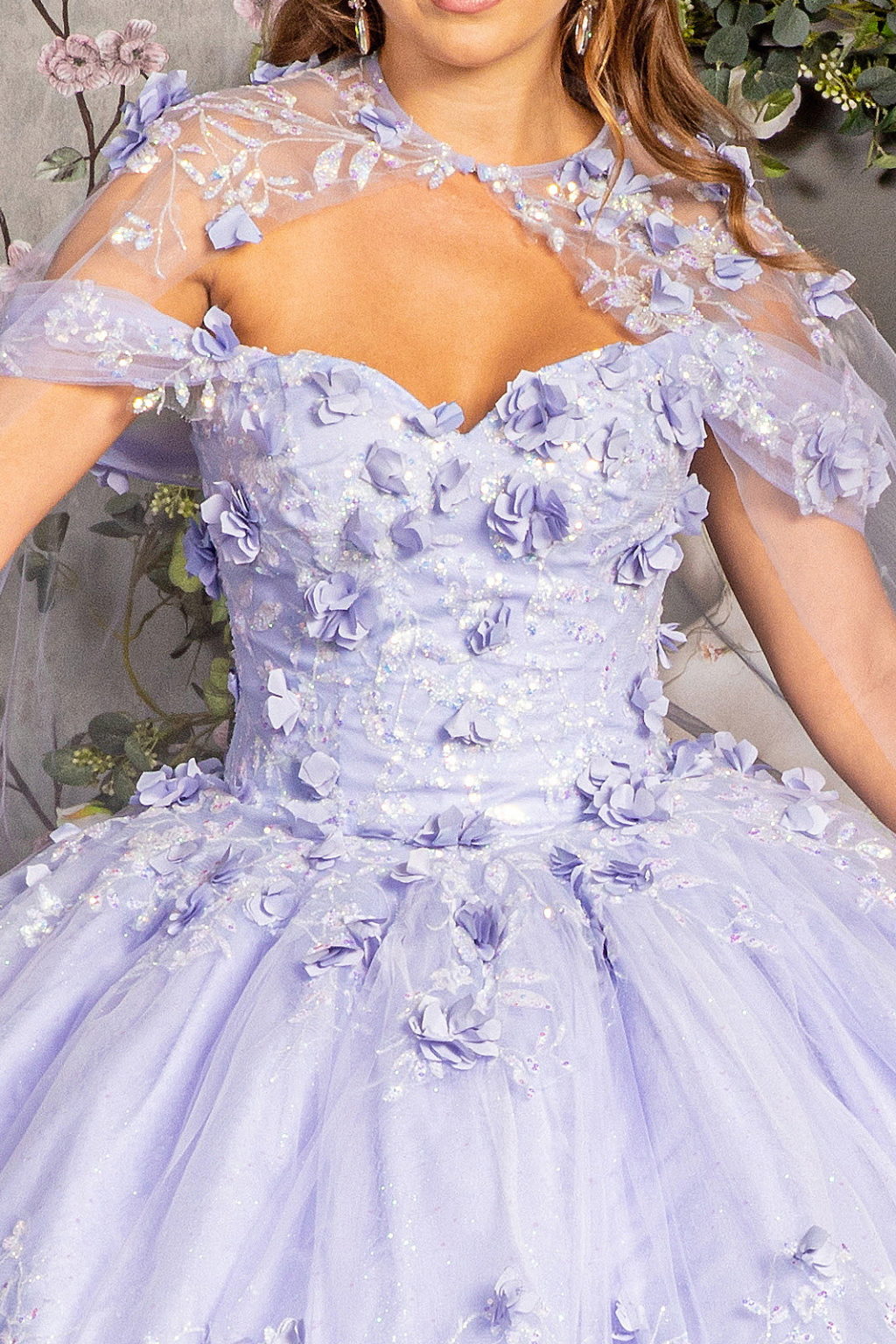 Long Ball Gown Cape Quinceanera Dress