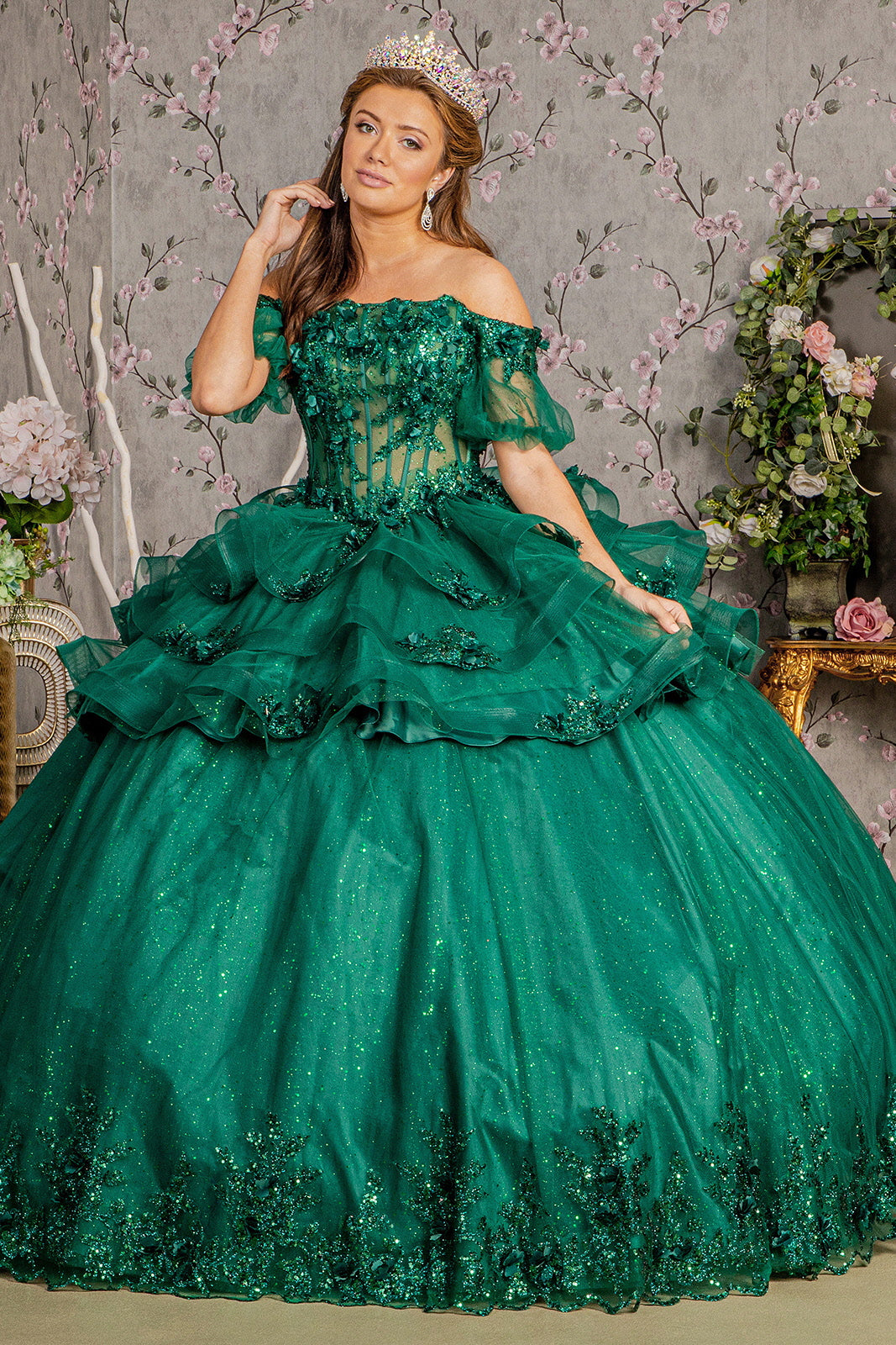 Hunter Green Sweet 16 Quinceanera Dress Ball Gown for $717.0 – The